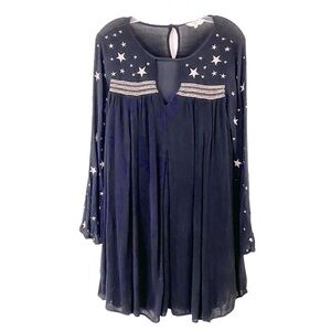 Entro Boho Mini Dress Long Sleeve Embroidered Stars Flowy Size Small